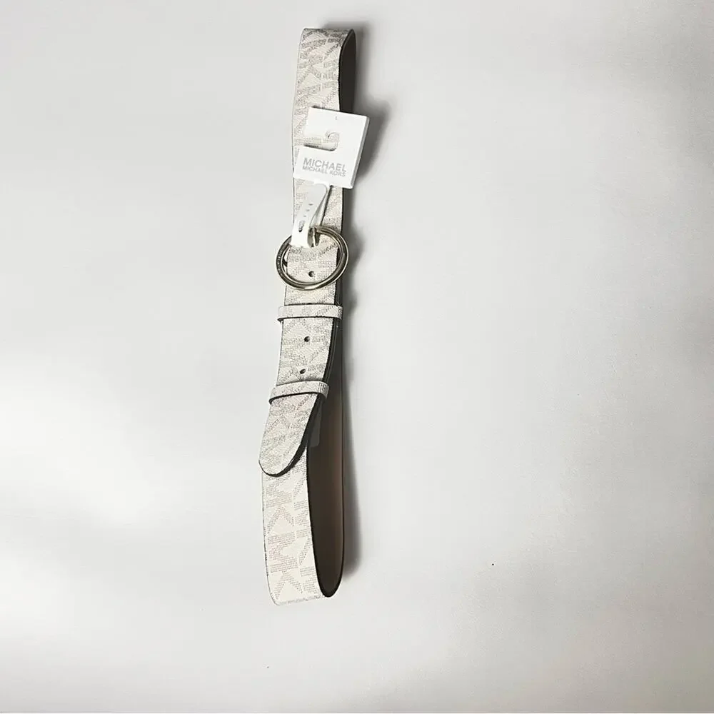 Michael Kors Women's Gray and White Logo Belt Sz L